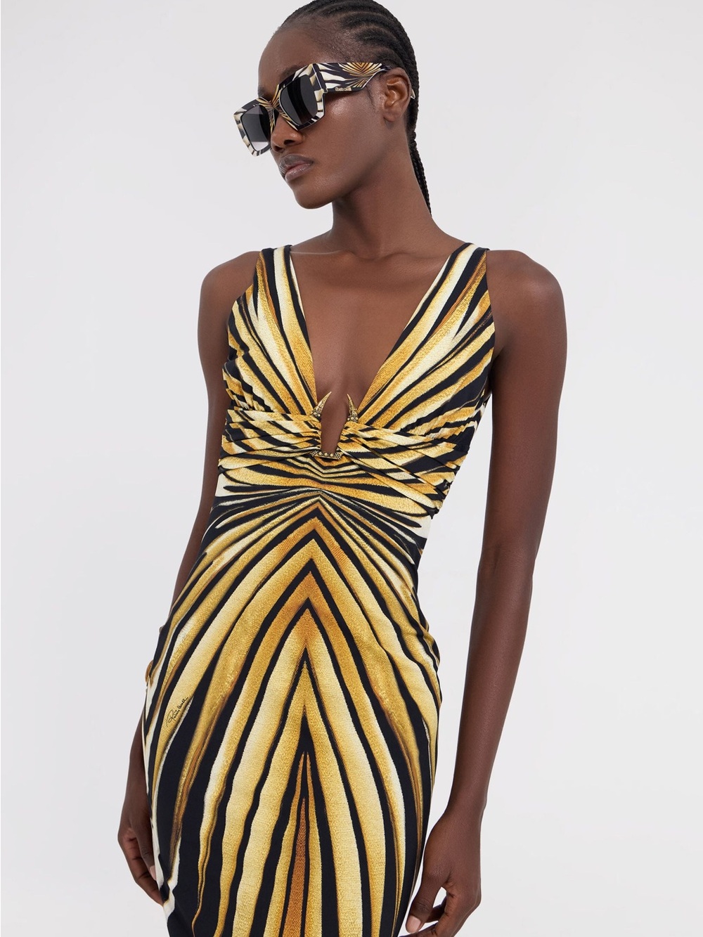 Roberto Cavalli Black, Yellow & White Zebra-Print Midi Dress - Picture 6 of 6